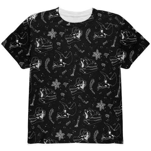 Dinosaur Dino Bones Fossil Pattern All Over Youth T Shirt