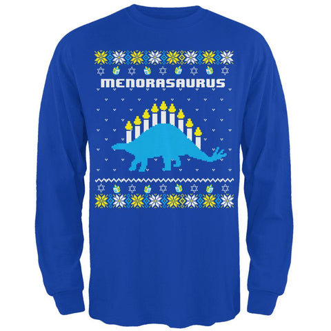 Hanukkah Ugly Sweater Menorasaurus Menorah Stegasaurus Mens Long Sleeve T Shirt