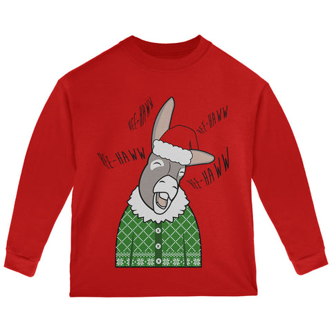 Italian Christmas Donkey Hee-Haw Funny Cute Toddler Long Sleeve T Shirt front view