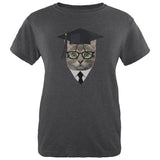 Graduation Funny Cat Womens Soft Heather T Shirt front view