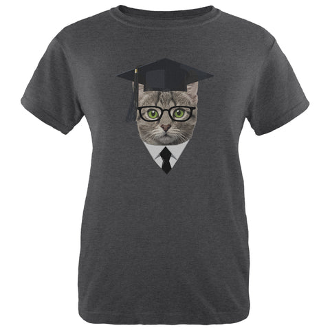 Graduation Funny Cat Womens Soft Heather T Shirt front view