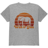Elephant Wild And Free Retro Sun Youth T Shirt front view