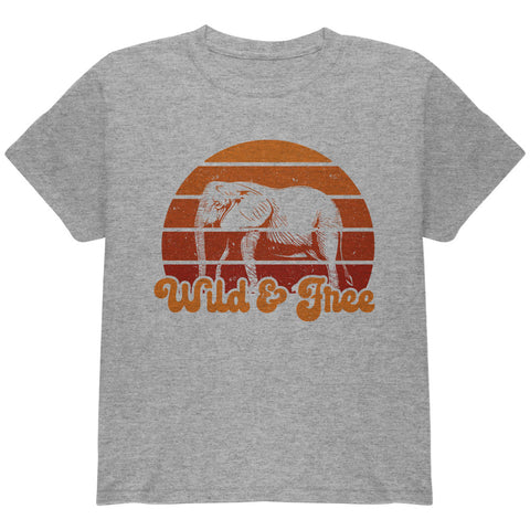 Elephant Wild And Free Retro Sun Youth T Shirt front view