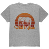 Elephant Wild And Free Retro Sun Youth T Shirt