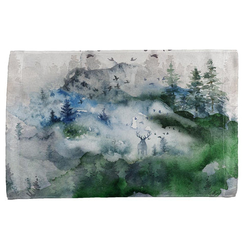 Watercolor Deer in the Mist All Over Hand Towel