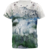 Watercolor Deer in the Mist All Over Mens T Shirt