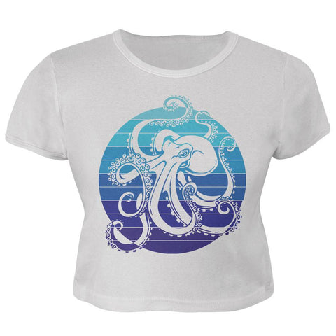 Kraken Octopus Ocean Retro Sunset Circle Juniors Crop Top T-Shirt