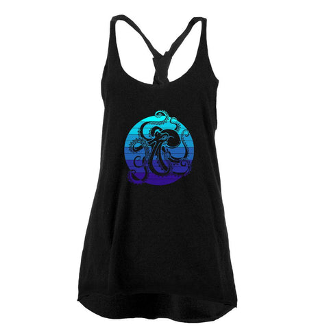 Kraken Octopus Ocean Retro Sunset Circle Juniors Twist Tank Top