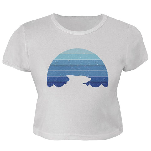 Ocean Shark Retro Sunset Blue Juniors Crop Top T-Shirt