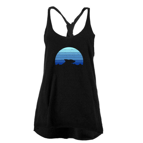Ocean Shark Retro Sunset Blue Juniors Twist Tank Top