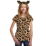 Halloween Costume Leopard Pattern All Over Big Kid Costume T Shirt with Leopard Ears Headband