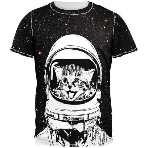 Cat Astronaut Adult Black Back T-Shirt
