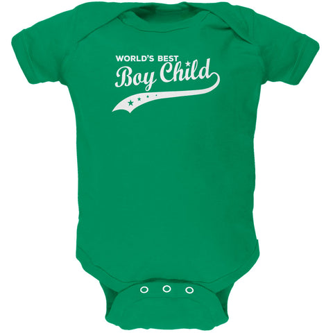 World's Best Boy Child Kelly Green Soft Baby One Piece  front view