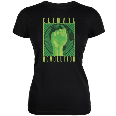 Earth Day Climate Change Revolution Black Juniors Soft T-Shirt front view