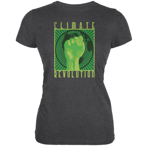 Earth Day Climate Change Revolution Dark Heather Juniors Soft T-Shirt front view