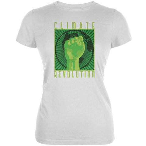 Earth Day Climate Change Revolution White Juniors Soft T-Shirt front view