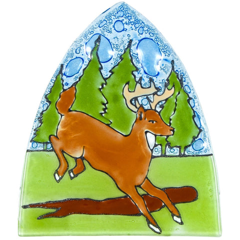 Deer Jumping Log Fused Glass Nightlight Cover