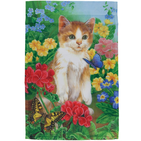 Kitten in Field With Butterflies Mini Flag