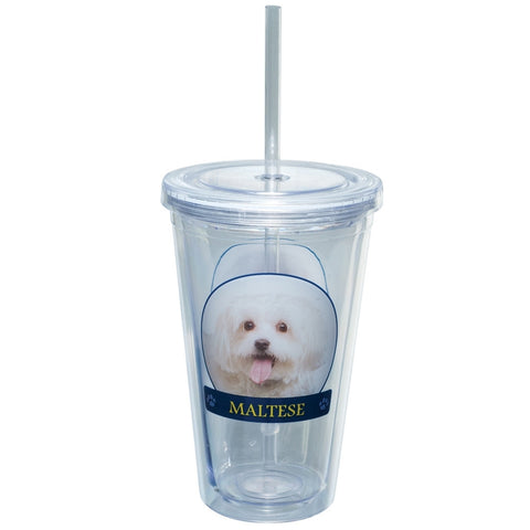 Maltese Profile Plastic Pint Cup With Straw