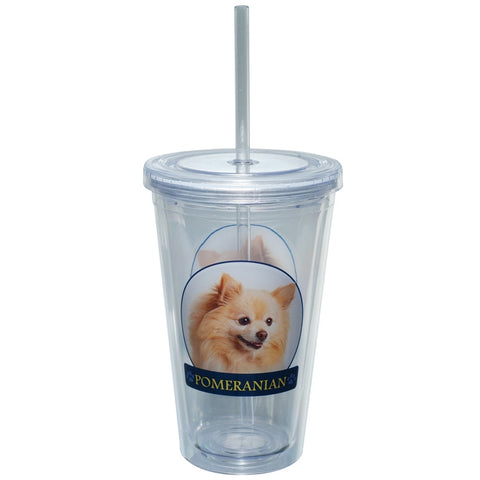 Pomeranian Profile Plastic Pint Cup With Straw