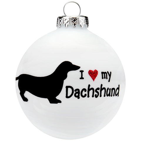 Dachshund I Heart Round Glass Ornament
