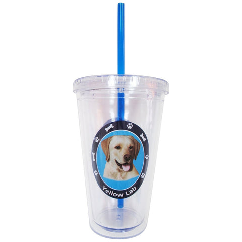 Yellow Labrador Profile Circle Plastic Pint Cup With Straw