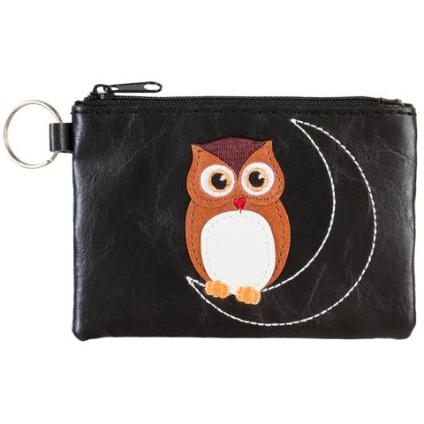 Owl on Moon Vinyl Zipper Coin Purse