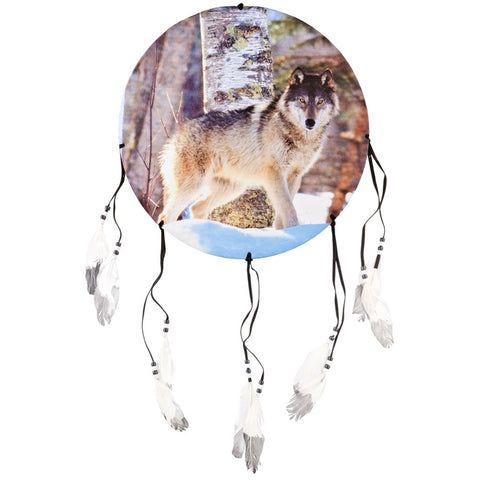 Wolf Standing in Snow Woods Dream Catcher
