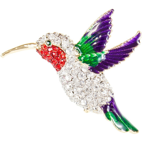 Hummingbird Rhinestone Body Large Brooch