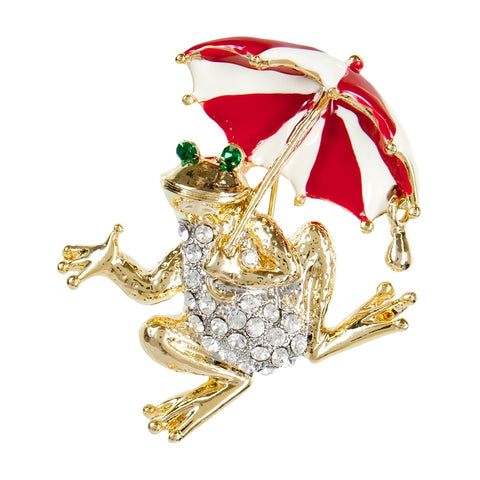 Frog Gemmed Body & Umbrella Brooch