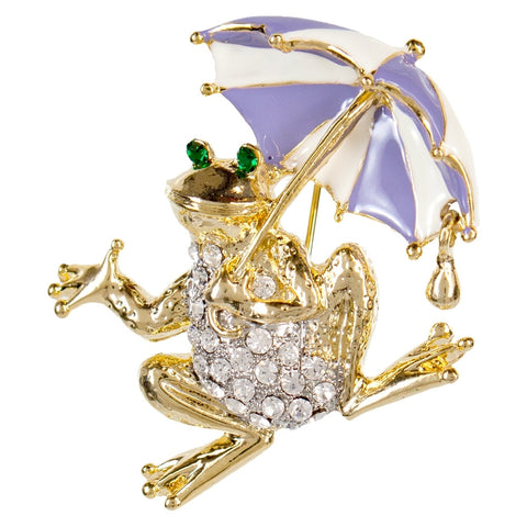 Frog Gemmed Body & Umbrella Brooch