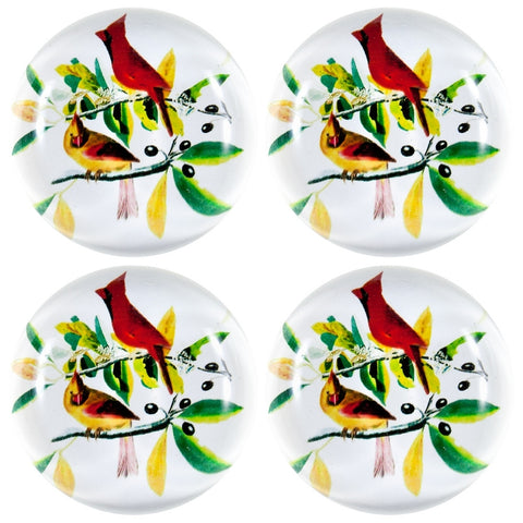 Cardinals In a Tree Set of Four Crystal Magnets