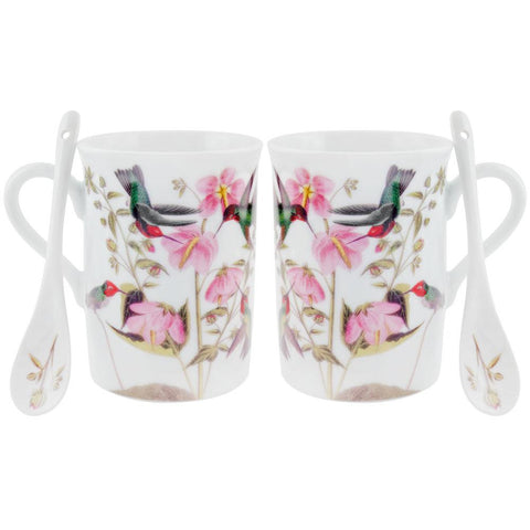 Anna's Hummingbirds In Flowers Set of Two Mugs With Spoons