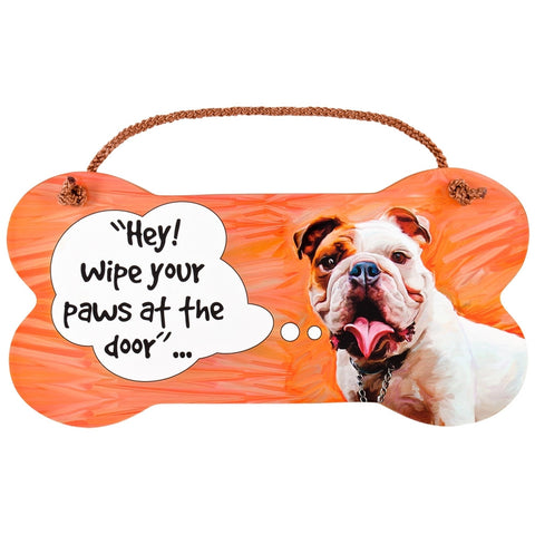 Bulldog Wipe Your Paws Wall Sign