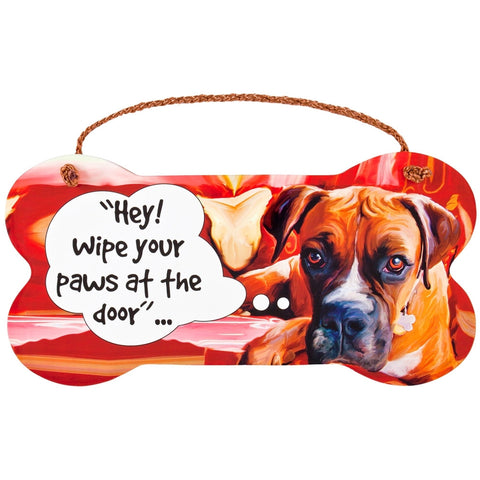 Boxer Wipe Your Paws Wall Sign