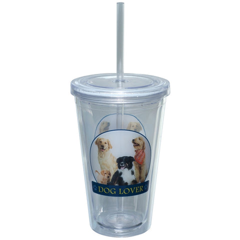 Dog Lover Portait Plastic Pint Cup With Straw