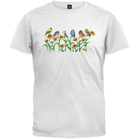 Birds on Flowers White T-Shirt