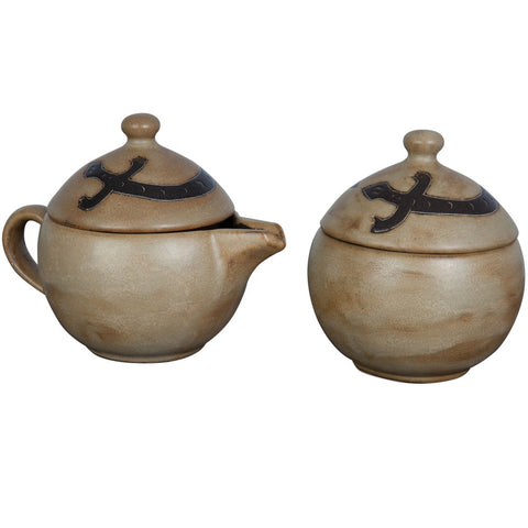 Southwest Lizard Hand-Etched Ceramic Creamer and Sugar