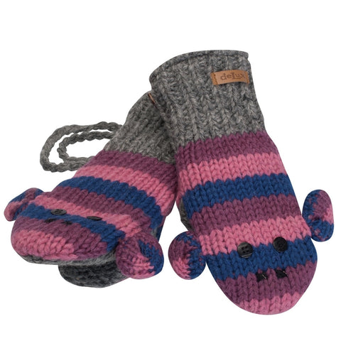Purple Stripe Sock Monkey Kids Knit Mittens