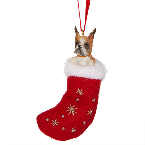 Boxer in Stocking Christmas Ornament