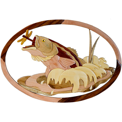 Bass & Dragonfly Wooden Wall Hanging