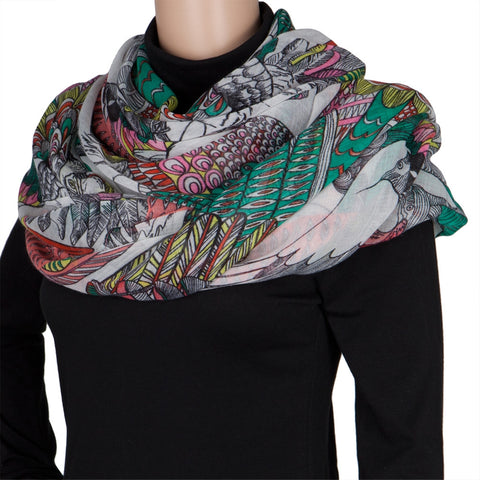 Hawaiian Feather Print White Scarf