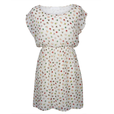 Patchwork Elephants Pattern Off-White Sundress