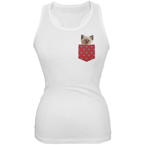 Faux Pocket Women's Calico Cat Tank Top