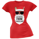 Cat Santa Ugly Christmas Sweater Juniors Black T-Shirt