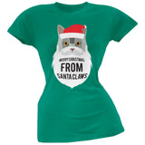 Grey Cat Santa Ugly Christmas Sweater Juniors Black T-Shirt
