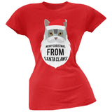 Grey Cat Santa Ugly Christmas Sweater Juniors Black T-Shirt