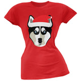 Husky Santa Christmas Juniors Black T-Shirt