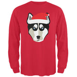 Husky Santa Christmas Black Adult Long Sleeve T-Shirt