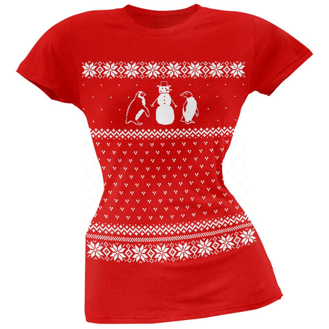 Penguins Ugly Christmas Sweater Red Juniors T-Shirt